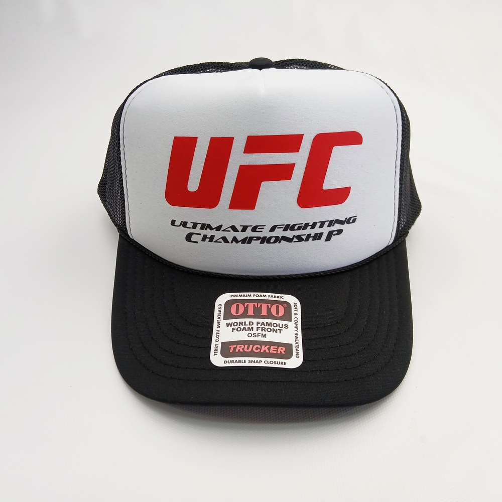 UFC Black and White Foam Trucker Snap Back Mesh Back Hat